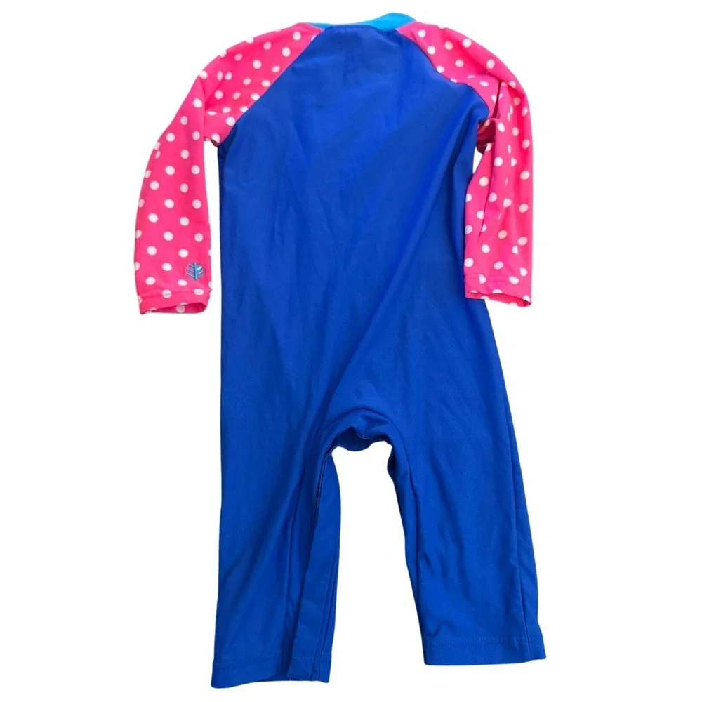 Coolibar Baby Girls 6-12M Beach One Piece Full Coverage Pink and Blue Swim Suit